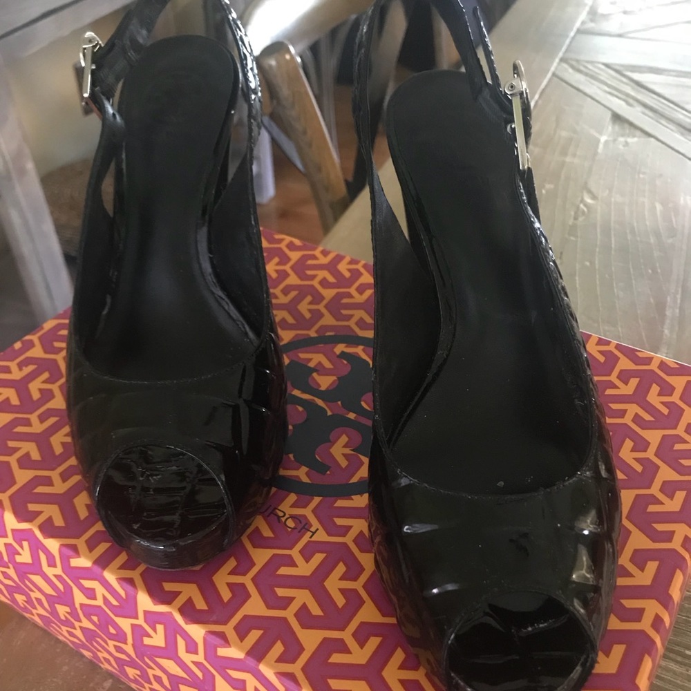 Tory Burch Allison Croc patent black